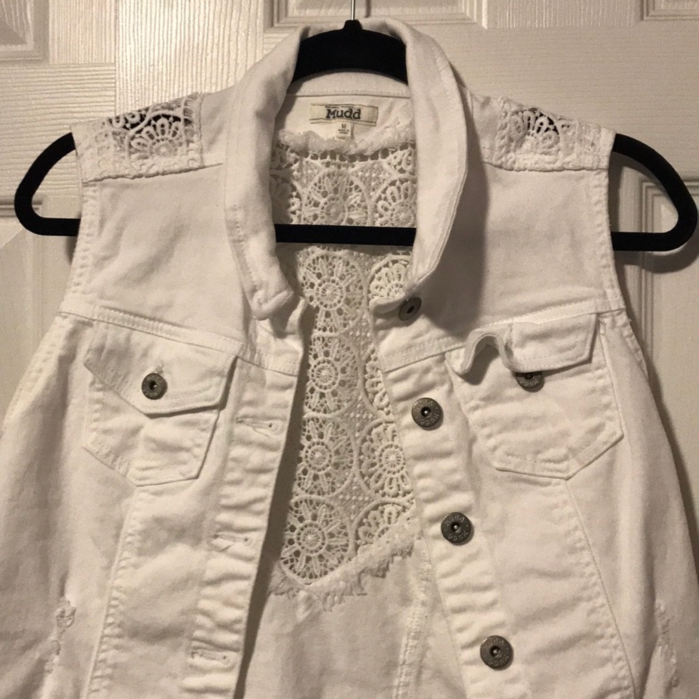 White distressed denim vest